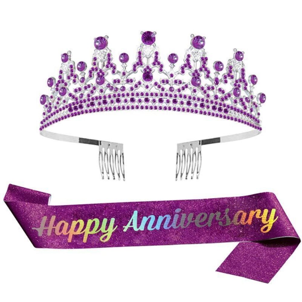 5634 Tiara Anniversary Happy Anniversary Tiara and Sash Set for Celebration